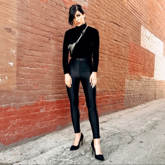 Black Velvet Bodysuit - Mod Audrey Turtleneck Top - Picture 2 of 6